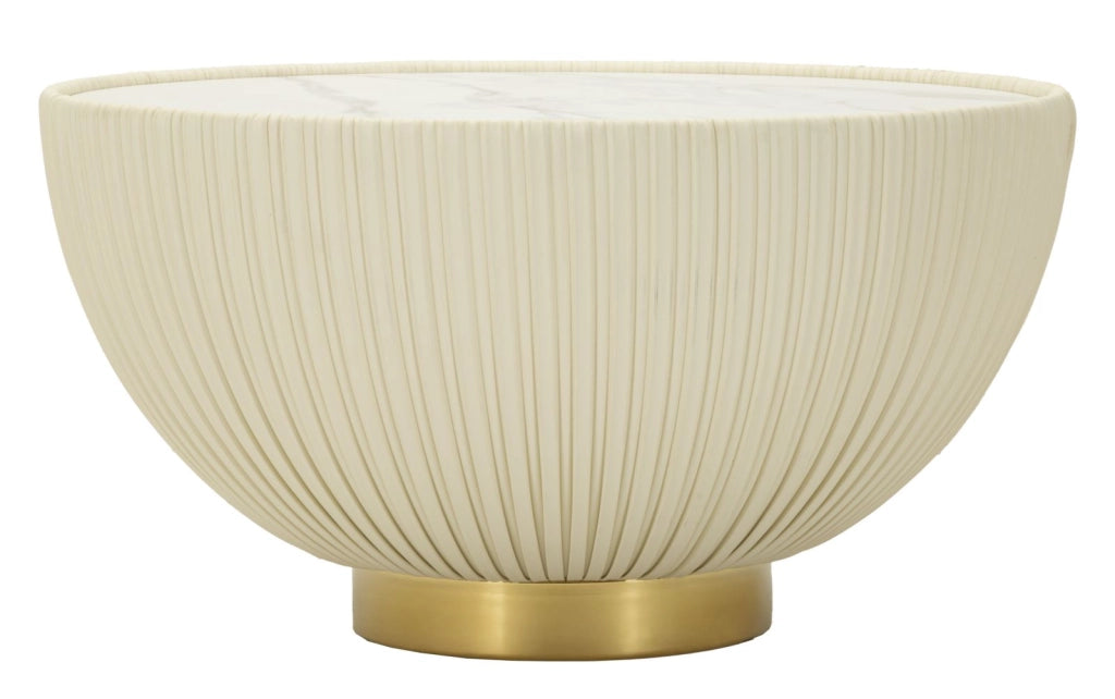 Tavolino da Caffè Elge Ø71x38 cm in Ferro e Ceramica e Poliestere Crema e Oro e Bianco