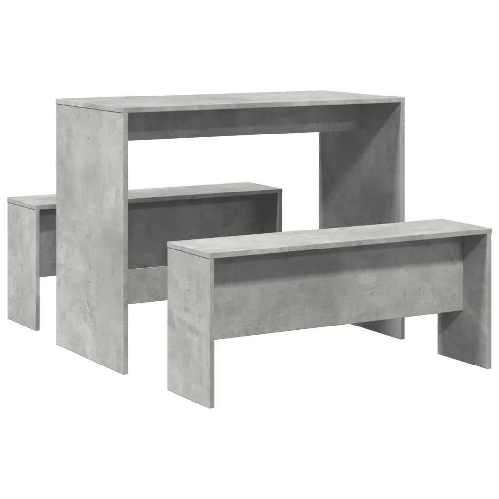 Set Tavolo da Pranzo e Panche 3 pz Grigio Cemento in Truciolato 855533