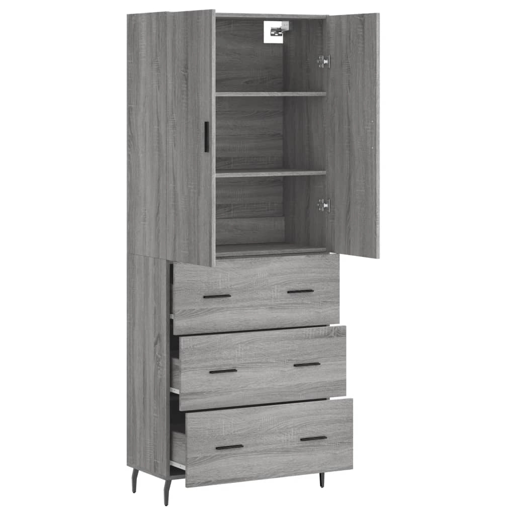 Buffet credenza cassettiera armadio mobile contenitore organizer cucina soggiorno salotto rovere Sonoma alto 69,5 x 34 x 180 cm legno ingegnerizzato grigio 02_0035462