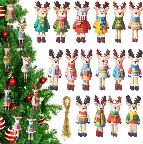 Decorazione di Natale a forma di albero 32 pezzi in legno - Decorazione di Natale - Pendente per albero di Natale - Decorazione per feste - Incanto di inverno - Multifunzionale