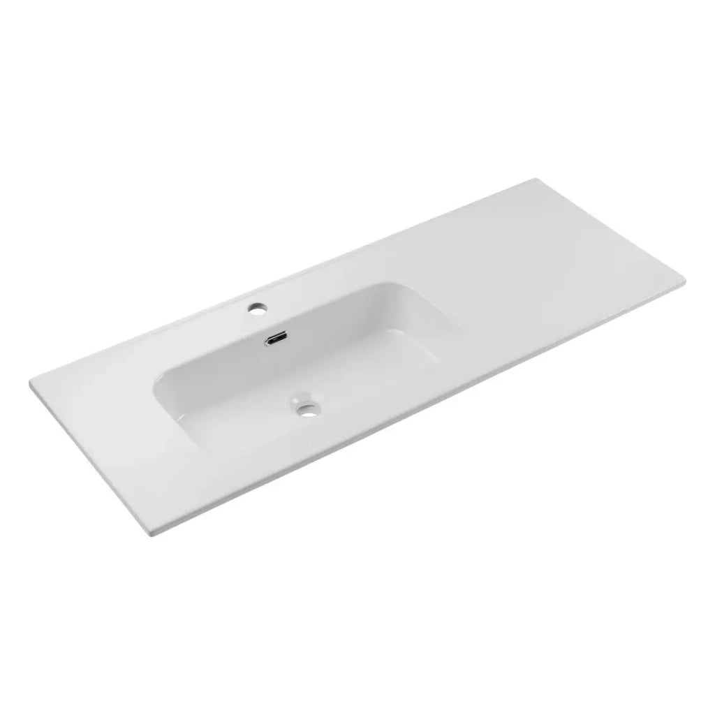 Lavabo da incasso ESSEN 120 cm in ceramica bianca lucida spostato a sinistra
