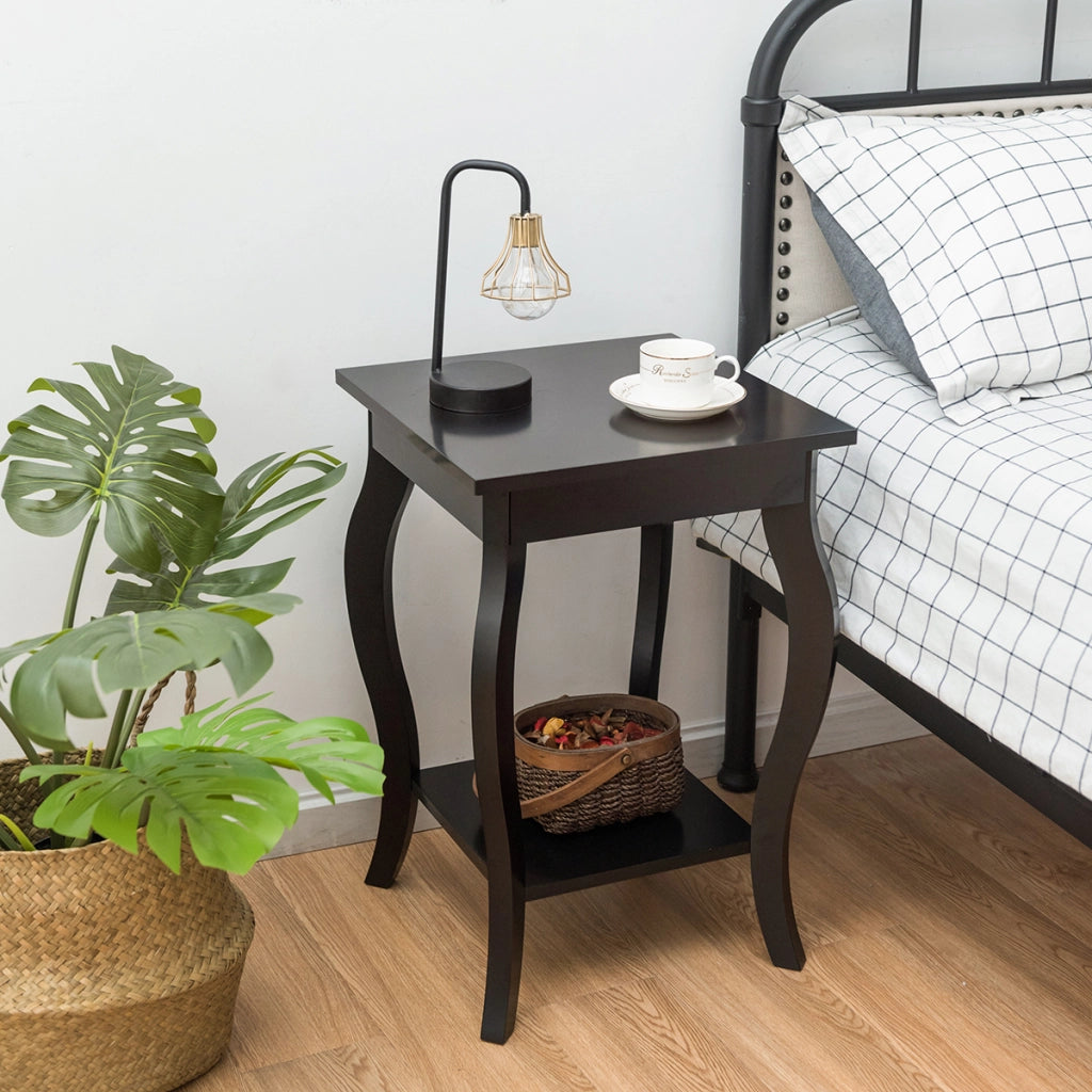 Set 2 Tavolini con gambe curve ripiani aperti a 2 livelli piedini antiscivolo-Tavolini laterali da soggiorno Marrone