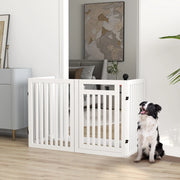 Barriera estensibile a forbice pieghevole a 4 pannelli con porta e piedini di supporto per cani in MDF bianco