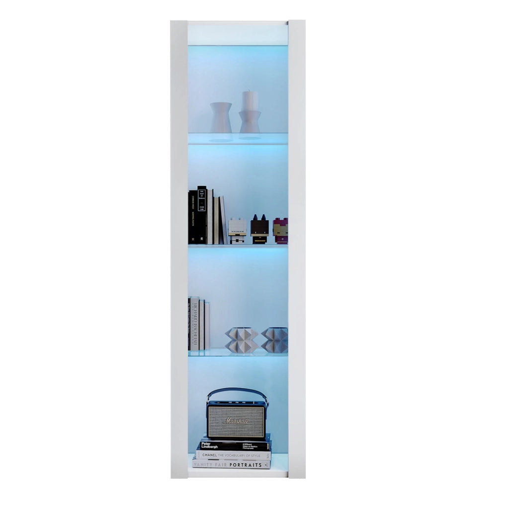 Vetrina alta bianca lucida con LED; 3 ripiani in vetro; 55 x 38 x 166 cm