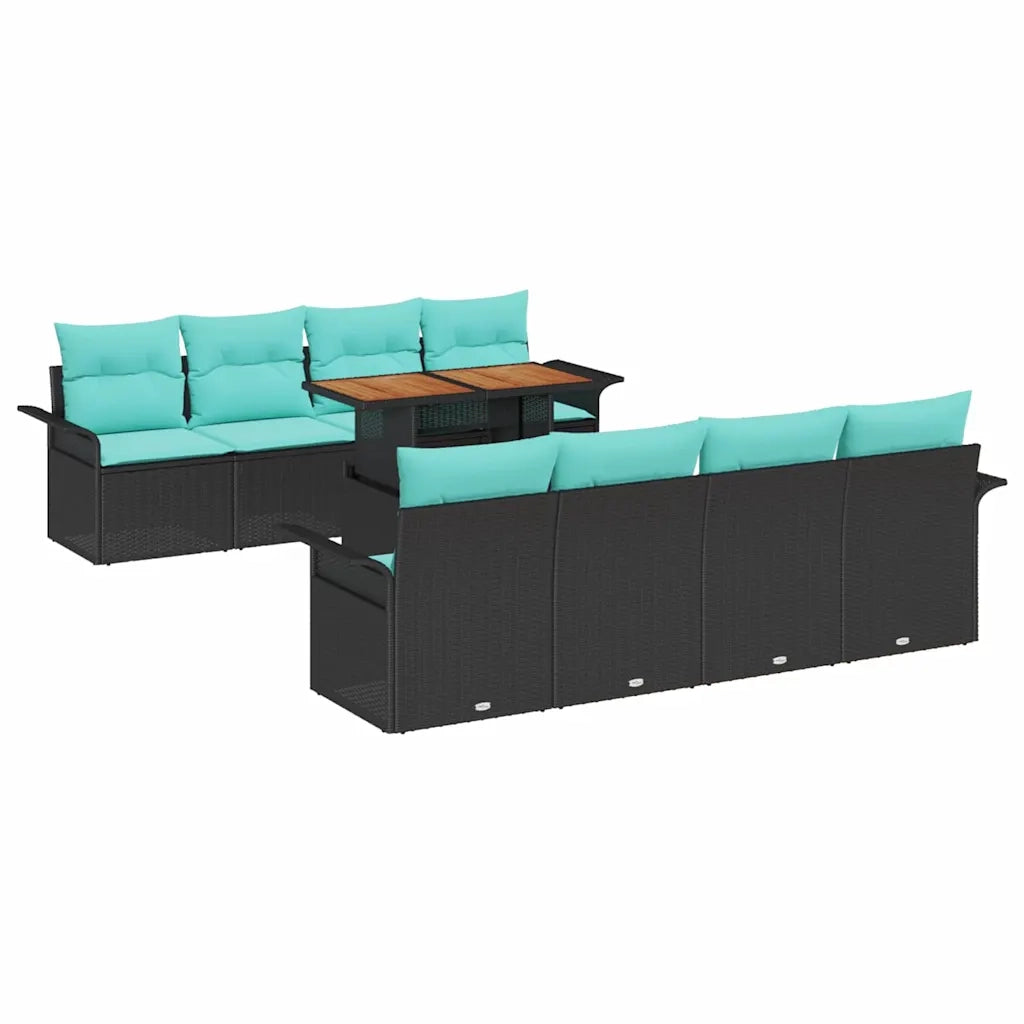 Set Divano da Giardino con cuscino 7 pcs Nero e blu 3349311