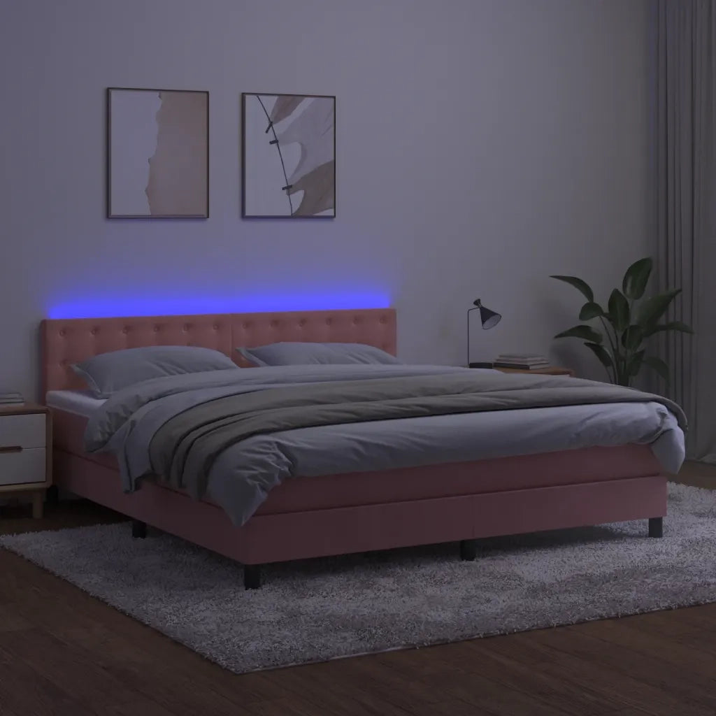 Letto a Molle con Materasso e LED Rosa 180x200 cm in Velluto 3134662
