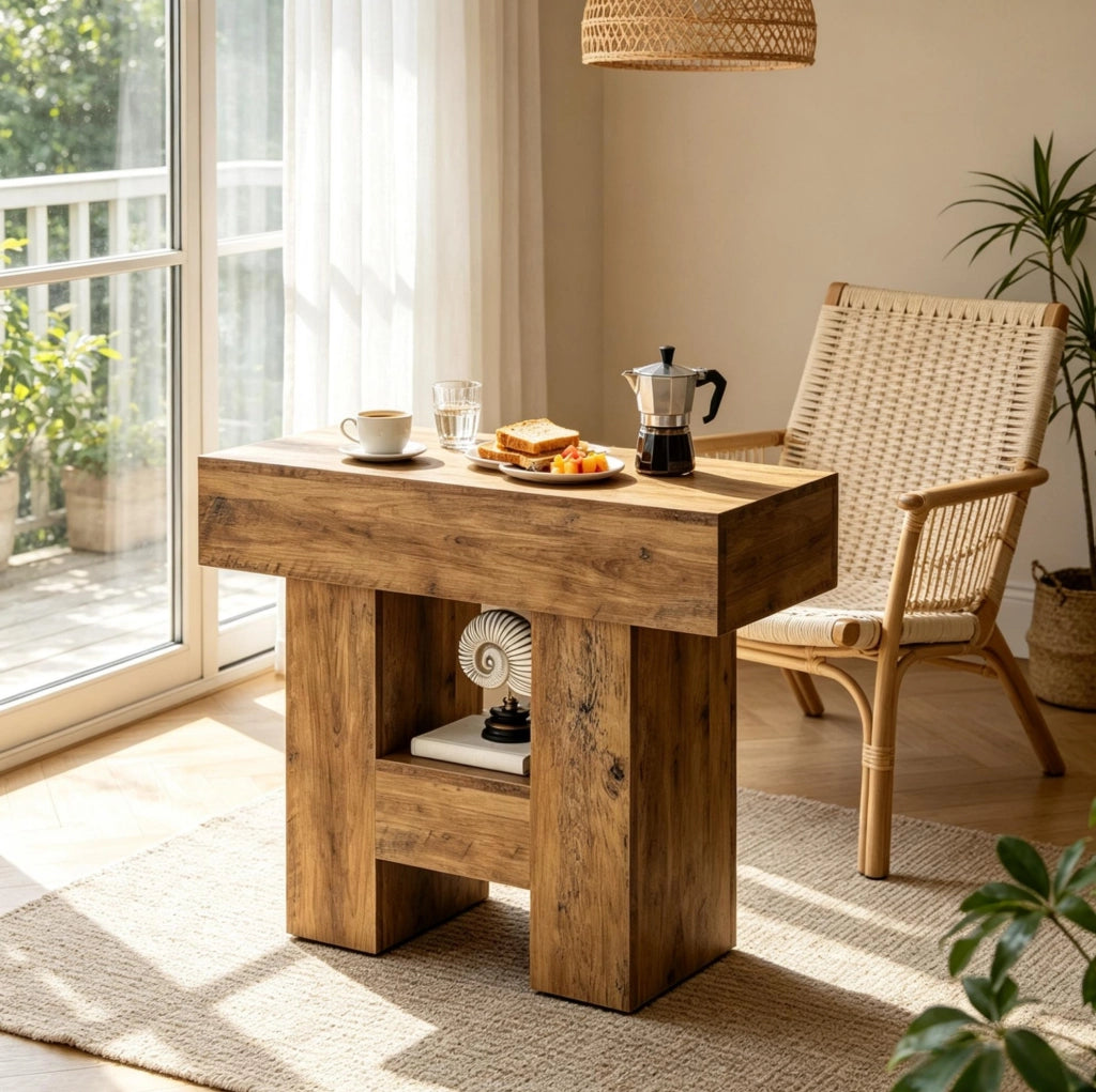 Tavolino laterale stretto a 2 ripiani in MDF marrone; 80 x 30 cm