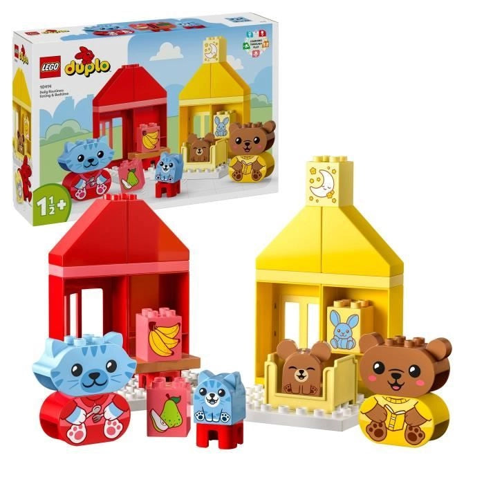 LEGO DUPLO I miei primi rituali quotidiani - Pasto e ora di andare a dormire, giocattolo sociale, 4 personaggi di animali, 10414