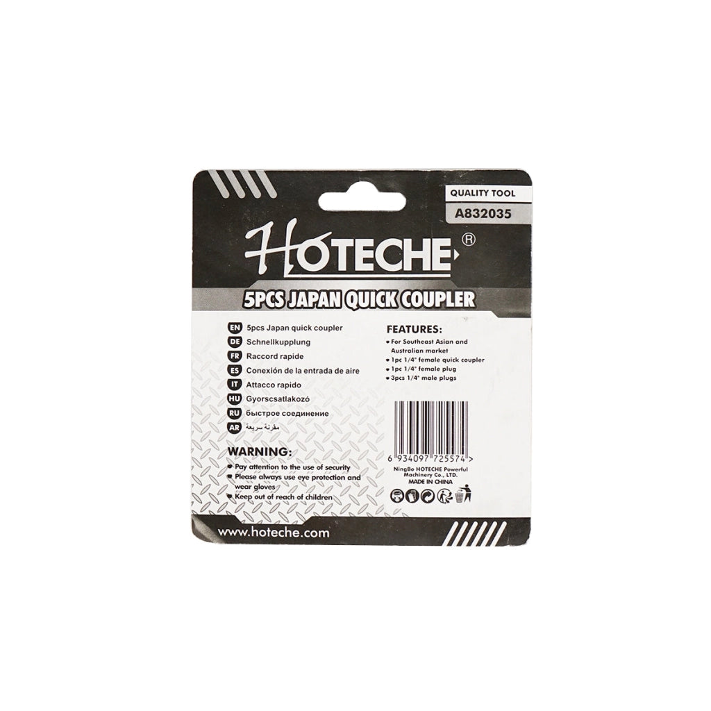Set di 5 attacchi rapidi per utensili/accessori pneumatici 1/4 Hoteche
