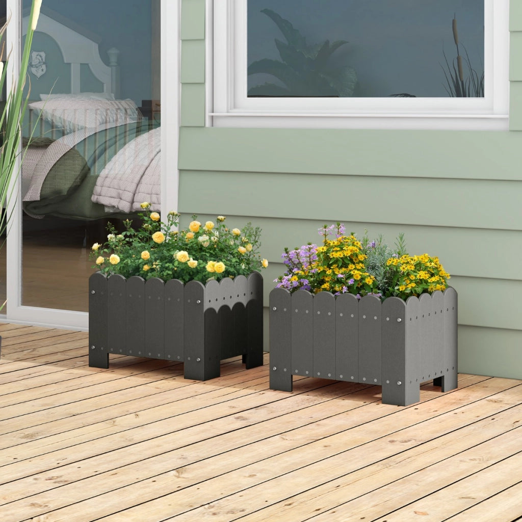 Set di 2 vasi rettangolari per fiori in HDPE, Vasi resistenti alle intemperie con aperture per il drenaggio Grigio-Fioriere