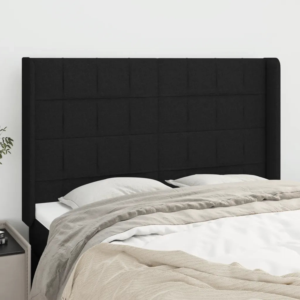 Testiera | Testata ad Orecchio Nera 147x16x118/128 cm in Tessuto