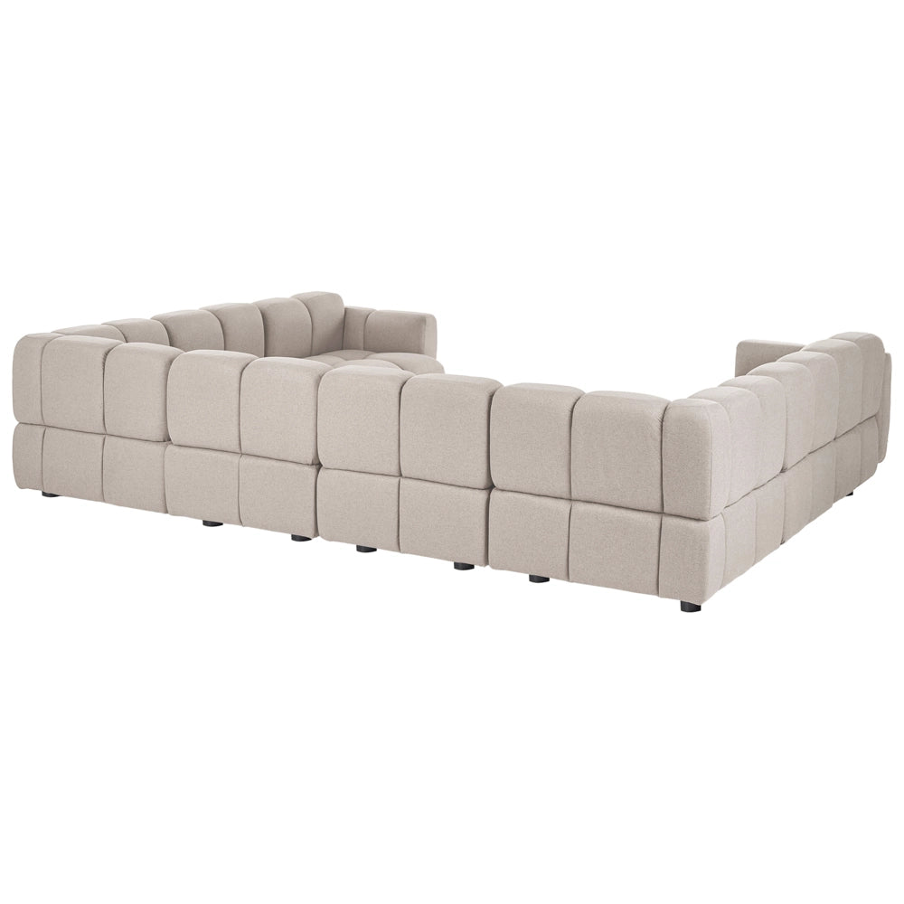 Divano modulare a forma di U in tessuto beige, set componibile da otto elementi, divano modulare in stile moderno