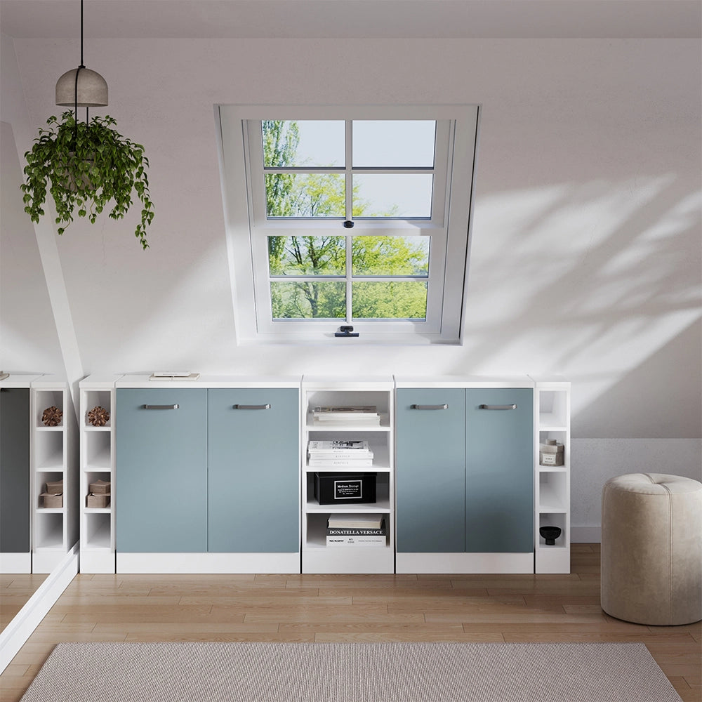 Set di mobili sottotetto Rion Grigio-blu/Bianco 210 cm Set di 5 carcasse armadio profondità 60 cm Vicco