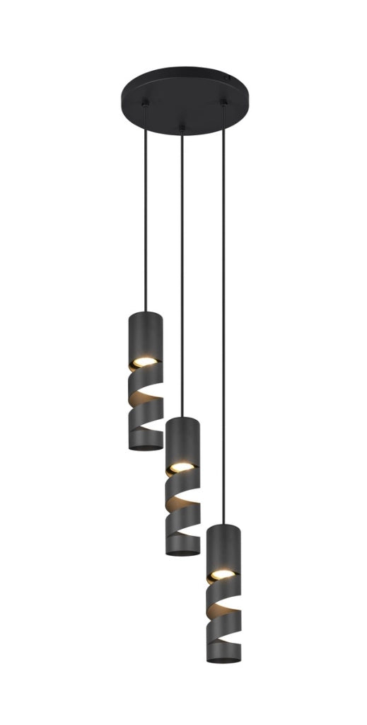 Lampadario moderno tondo nero 3xGU10 spirale Trio Stream