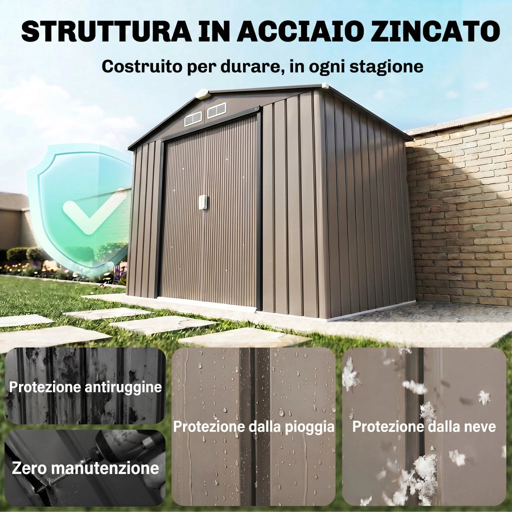 Casetta da Giardino in Metallo ¨C zephmum ¨C Marrone 210x130 cm