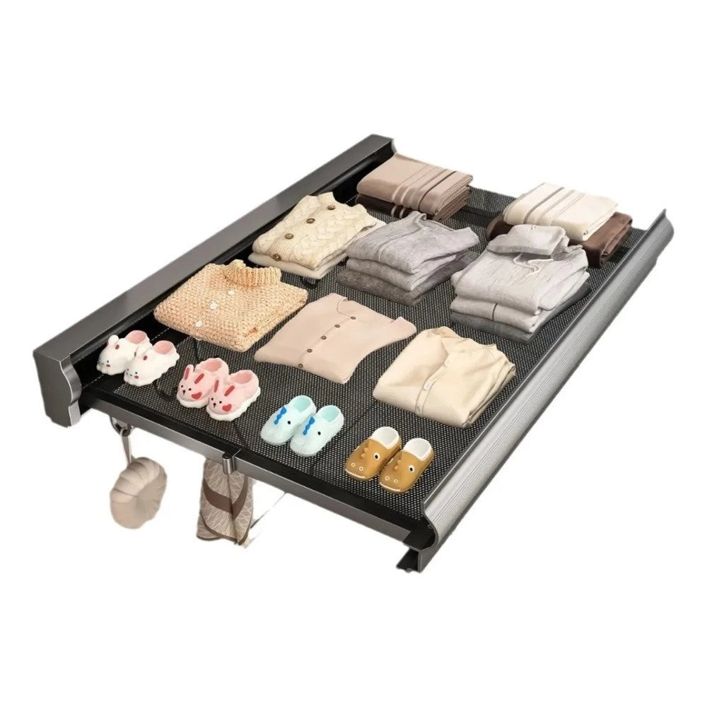 Trade Shop - Stendibiancheria Salvaspazio Da Parete Vestiti Balcone Maglia A Rete Retrattile Con Ganci -