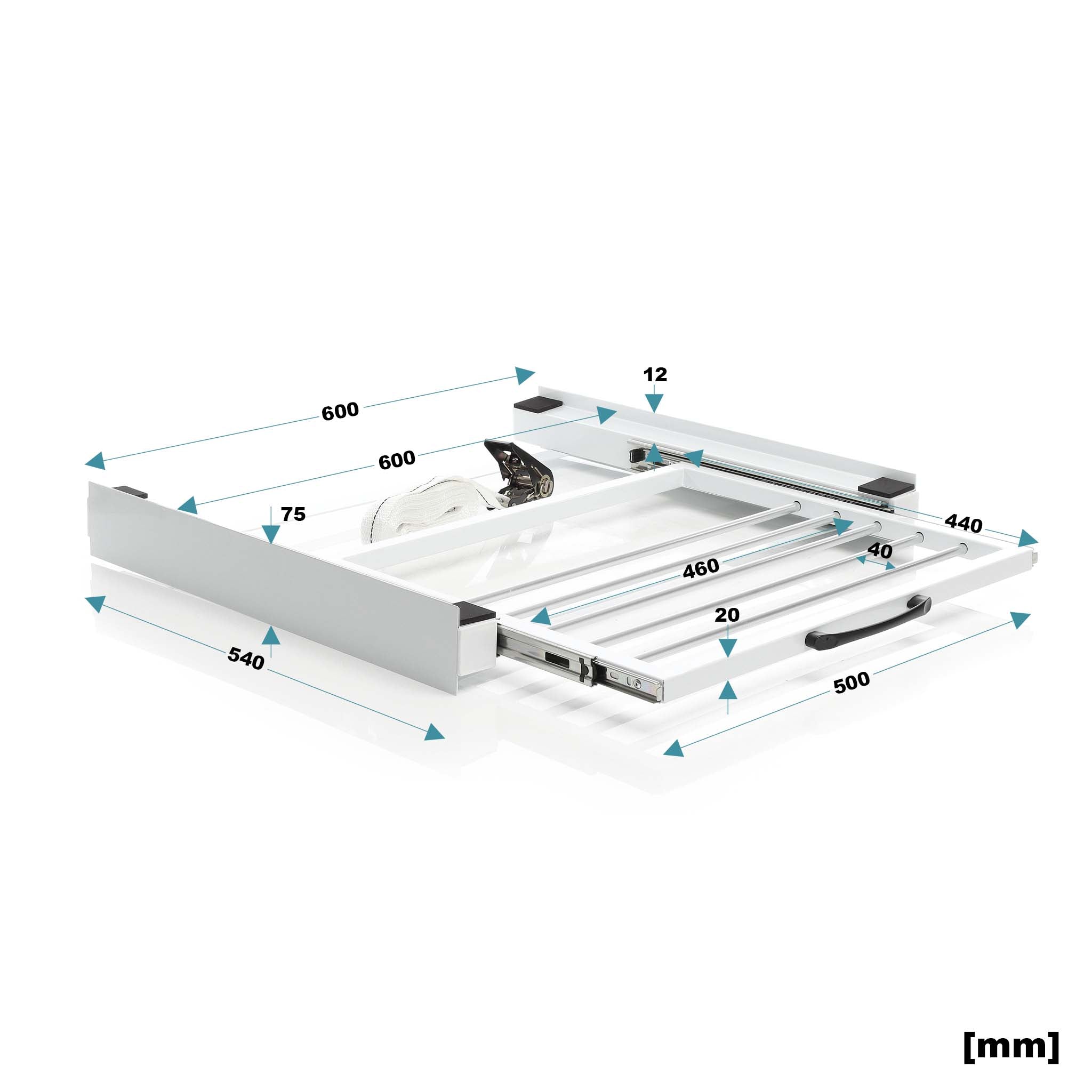 Kit sovrapposizione lavatrice asciugatrice max 150 kg con ripiano a barre estraibile