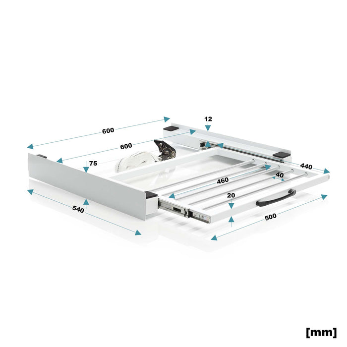 Kit sovrapposizione lavatrice asciugatrice max 150 kg con ripiano a barre estraibile
