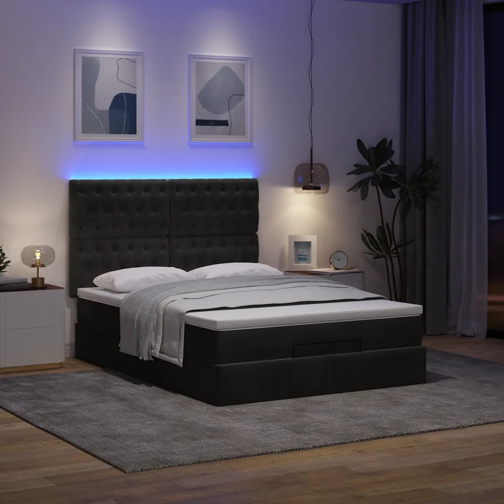 vidaXL Struttura Letto Pouf con Materassi Nero 140x190 cm in Velluto