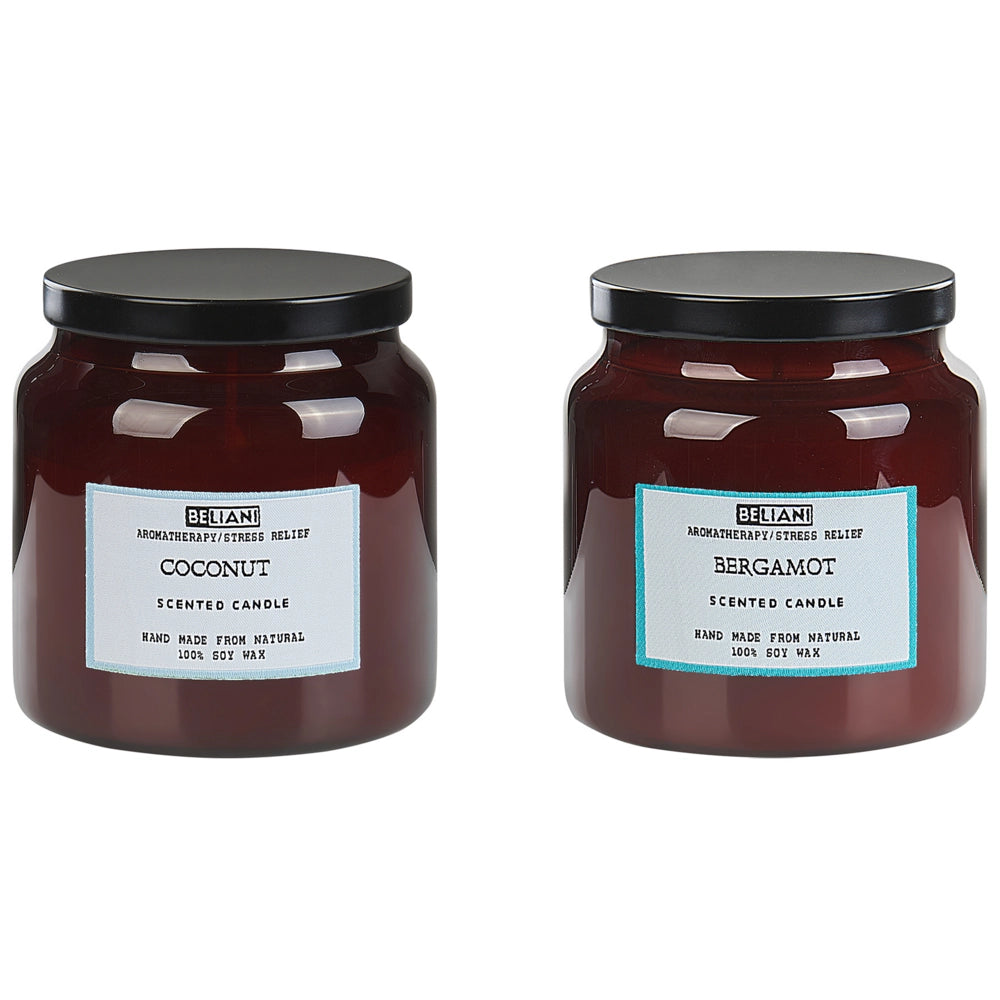 Set di 2 candele profumate multicolore 100% cera di soia stoppino di cotone vetro alimentare fragranza fresca bergamotto/cocco