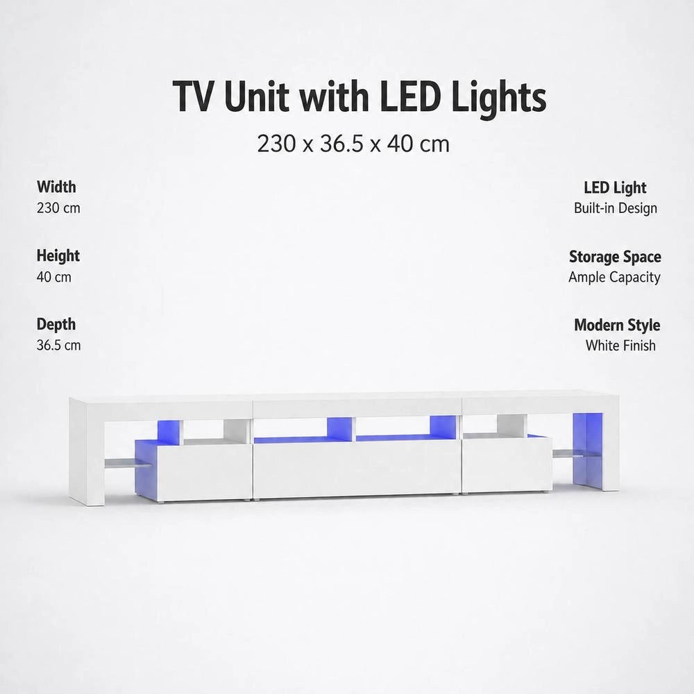 TV Cabinet With LED Lights White 230x36.5x40 Cm