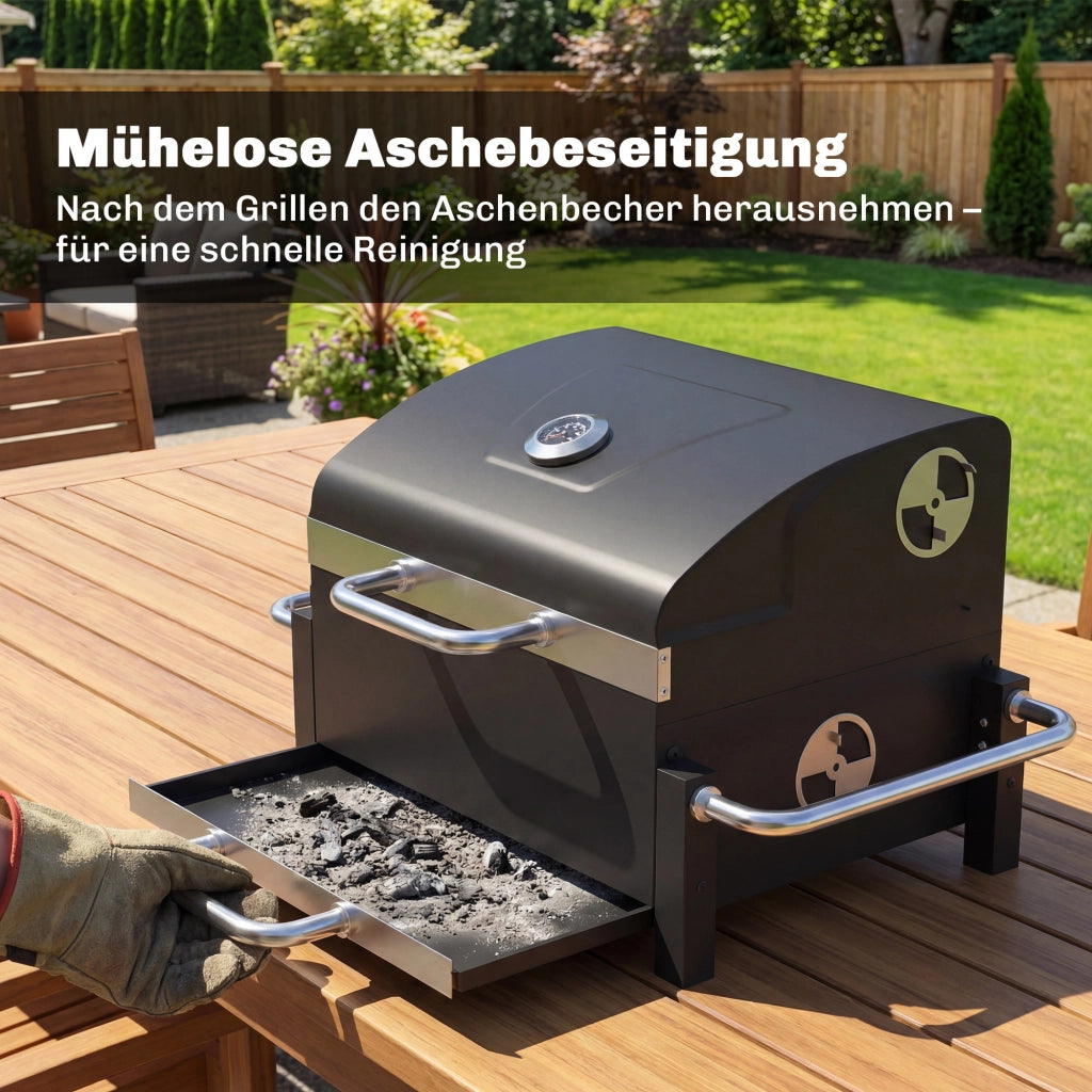 Barbecue a carbone portatile con coperchio ¨C zephmum ¨C grigio antracite 55x45x105 cm