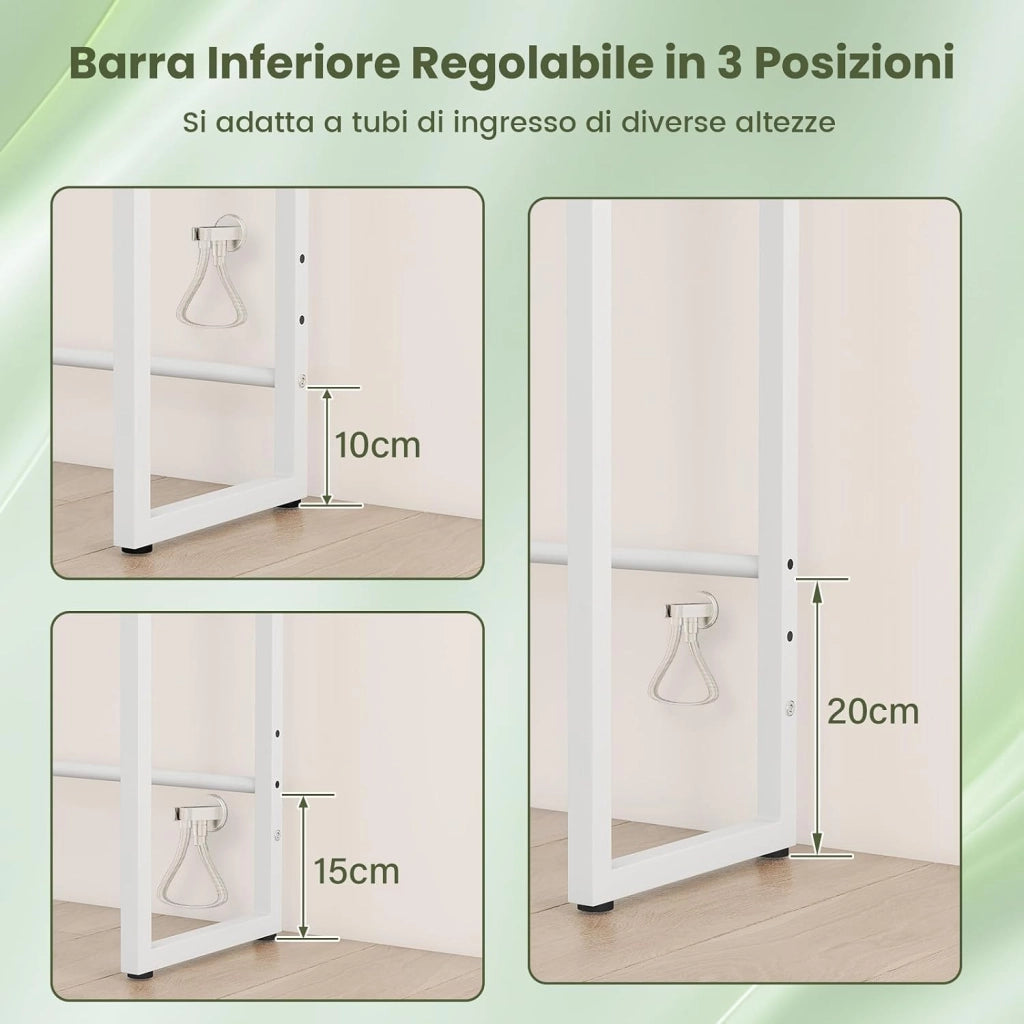 Scaffale per Sopra il WC, Mobile da Bagno con 3 Ripiani, Portasciugamani e Ganci e Barra Inferiore Regolabile, Mobiletto da Bagno Autoportante per Risparmio di Spazio, 64 x 24 x 162 cm