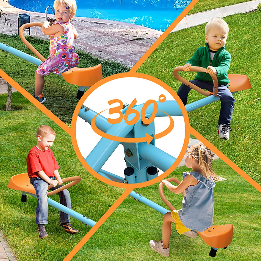 Dondolo Basculante per Bambini 4 Posti 182;88 cm con Sedute Antiscivolo; Blu e Arancione