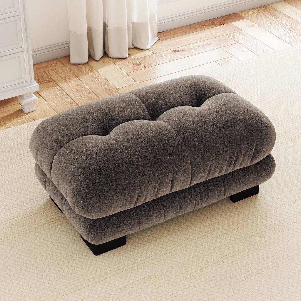 POUF in tessuto Chenille marrone, design arrotondato, 1 pezzo