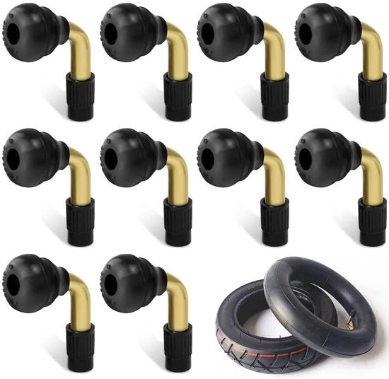 Ventilatore per pneumatici 90 gradi - Tipo tubeless - Materiale ottone - Per motocicli/scooters - Pacchetto da 10 unità - Adatto per auto/ biciclette