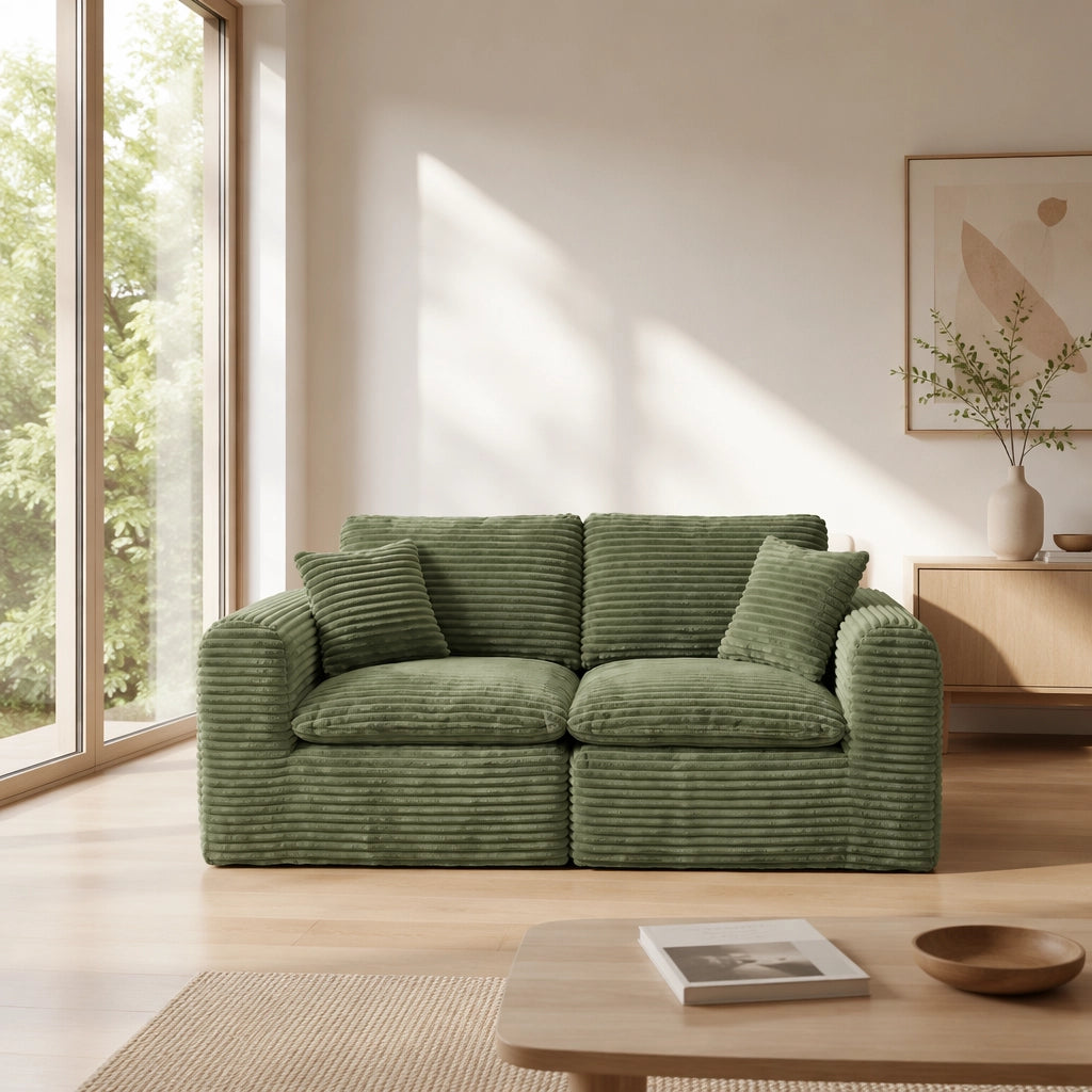 Divano modulare 3 moduli con funzione letto e seduta confortevole in tessuto a coste verde