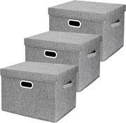 Set di Scatole di Stoccaggio Opache con Coperchio Ripiegabile - Set da 3 - Grigio - 44x30x29 cm