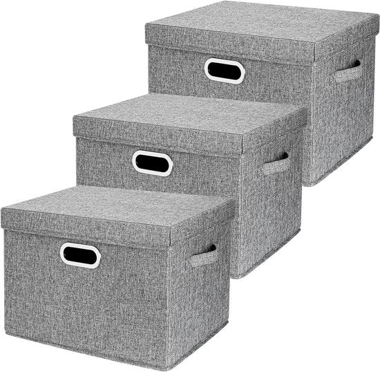 Set di Scatole di Stoccaggio Opache con Coperchio Ripiegabile - Set da 3 - Grigio - 44x30x29 cm