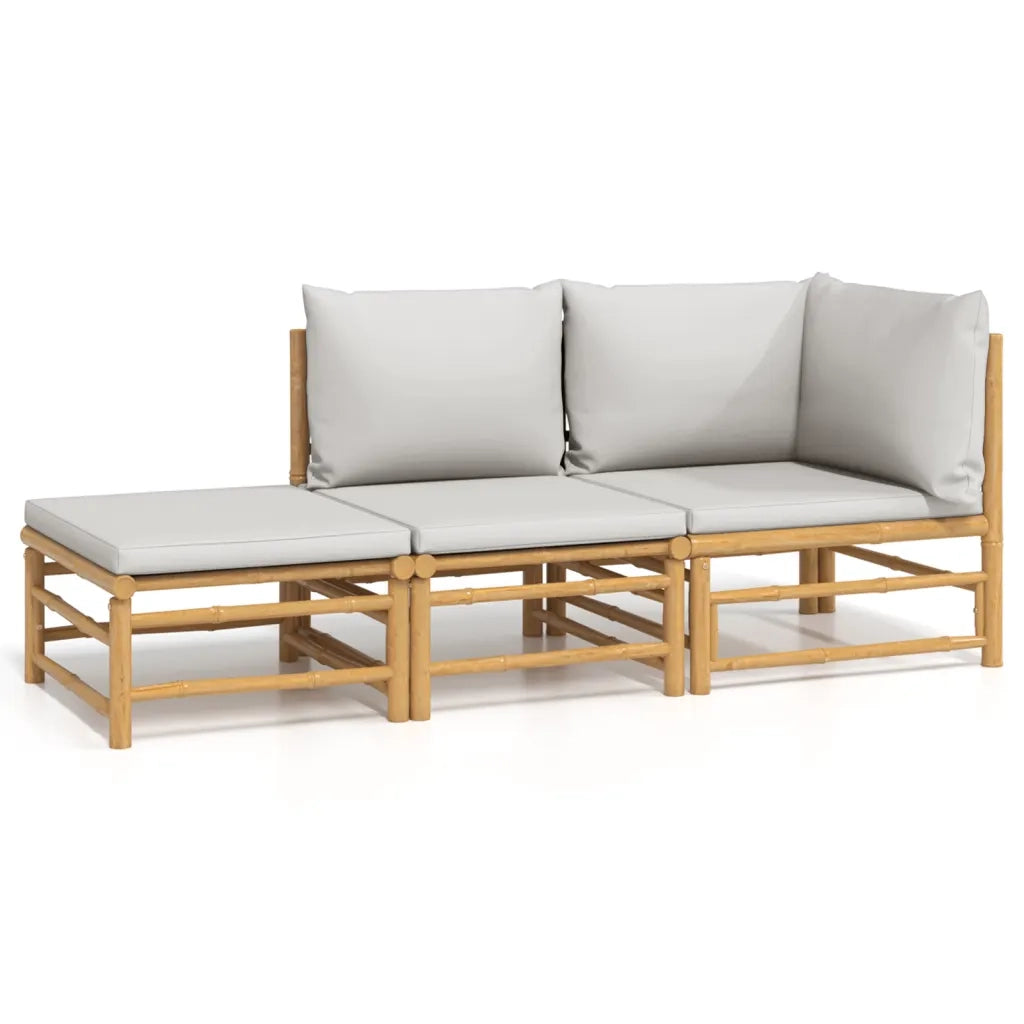 Set Salotto da Giardino 3pz con Cuscini Grigio Chiaro Bambù 3155108