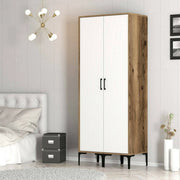 Guardaroba 2 ante Acate, Mobile camera da letto, Cabina armadio portabiti, Armadio appendiabiti, 80x201h48 cm, Bianco e Noce