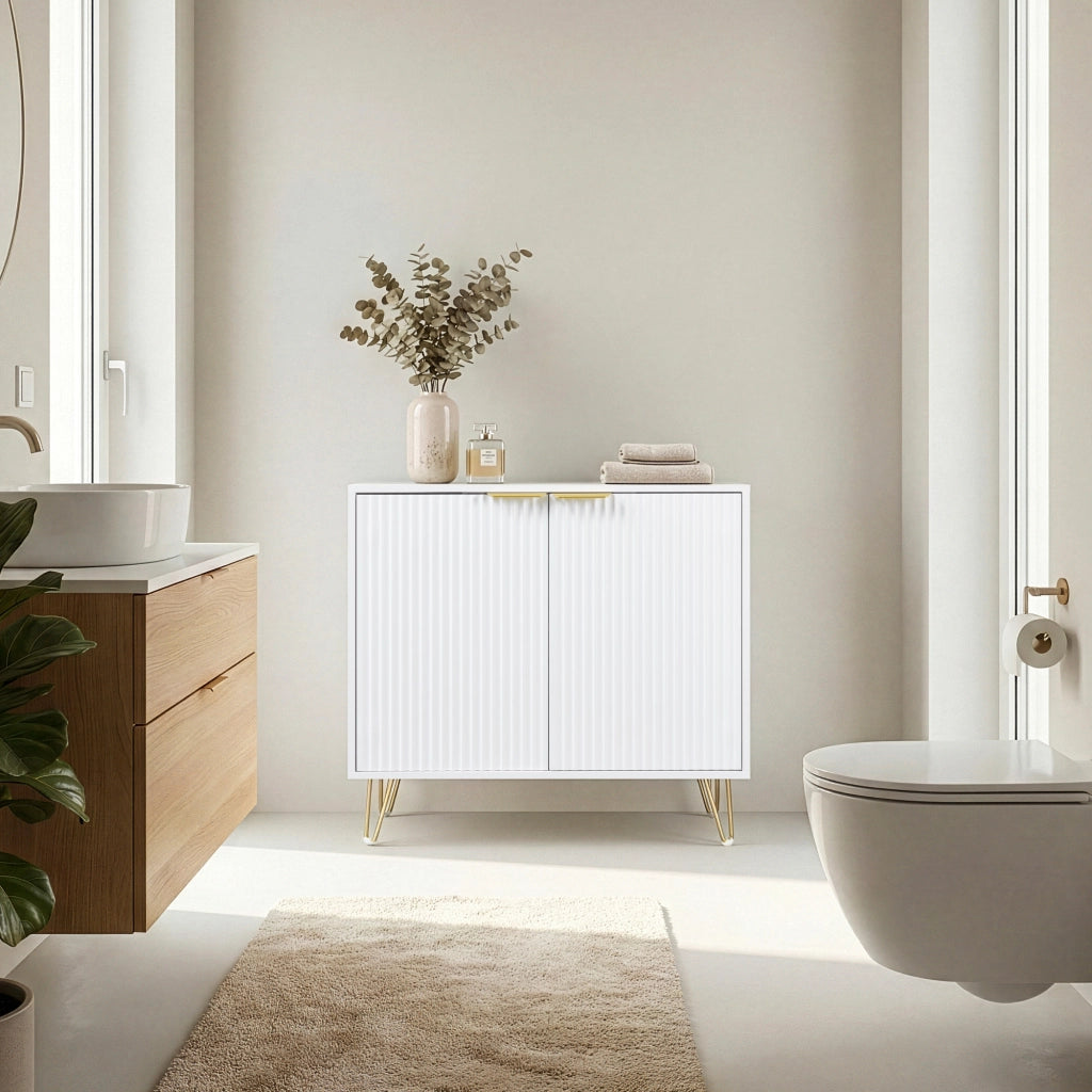 Credenza Multiuso Trondi Mobile Contenitore a 2 Ante 75 x 80 x 40 cm - Bianco [en.casa]