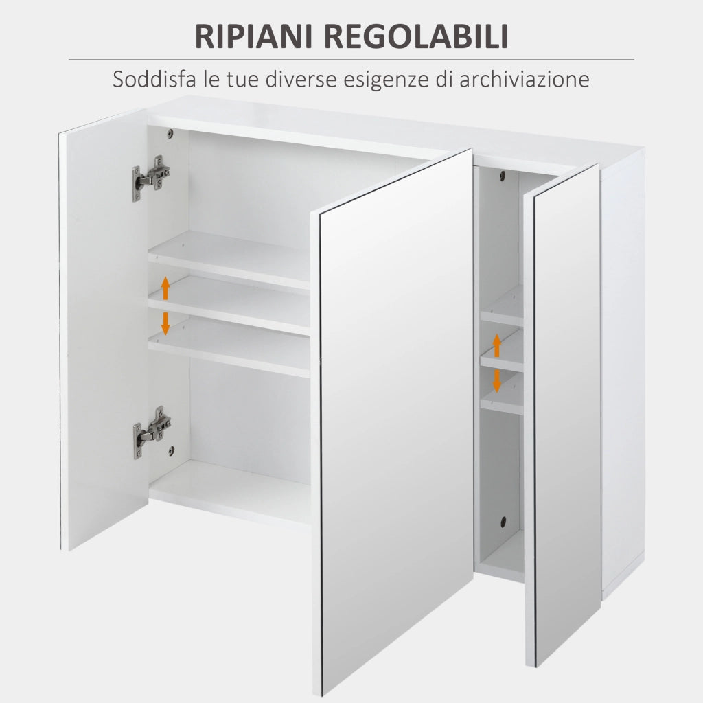 EasyComfort Armadietto Bagno con 3 Ante Specchiate e Ripiani Regolabili, 70x15x60cm, Bianco