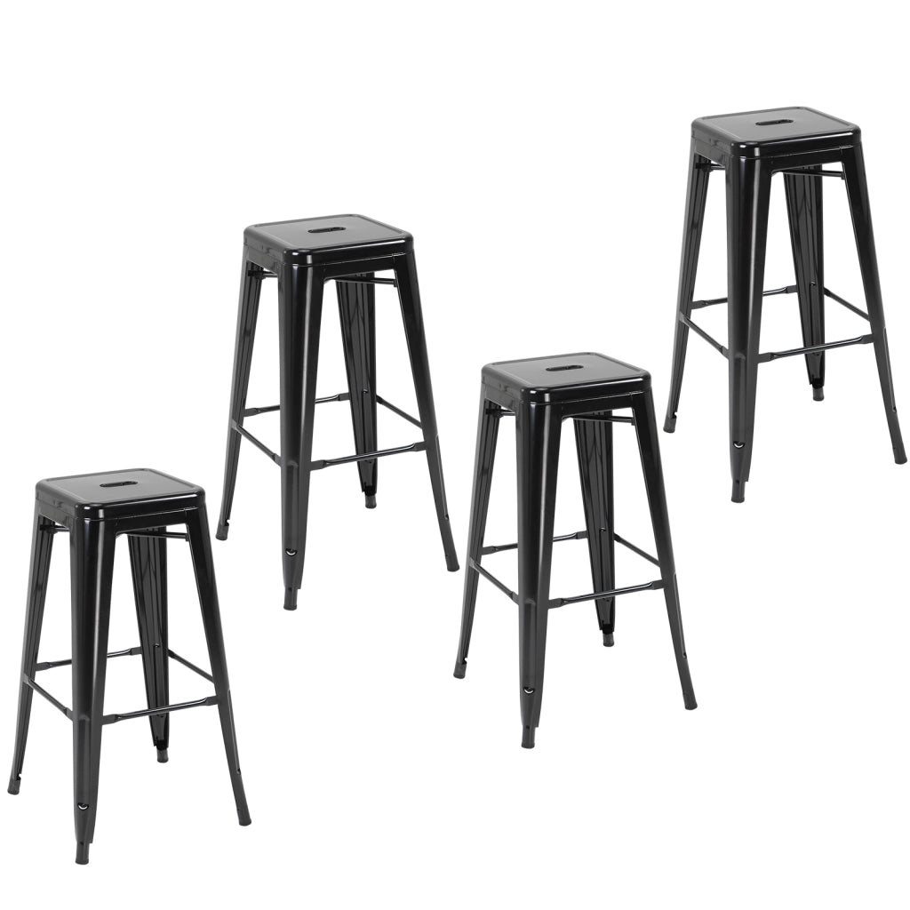 Sgabello da Bar Industriale Retr¨° con Poggiapiedi ¨C zephmum ¨C 4 Pezzi, Struttura in Metallo, Colore Nero, Altezza Seduta 76 cm