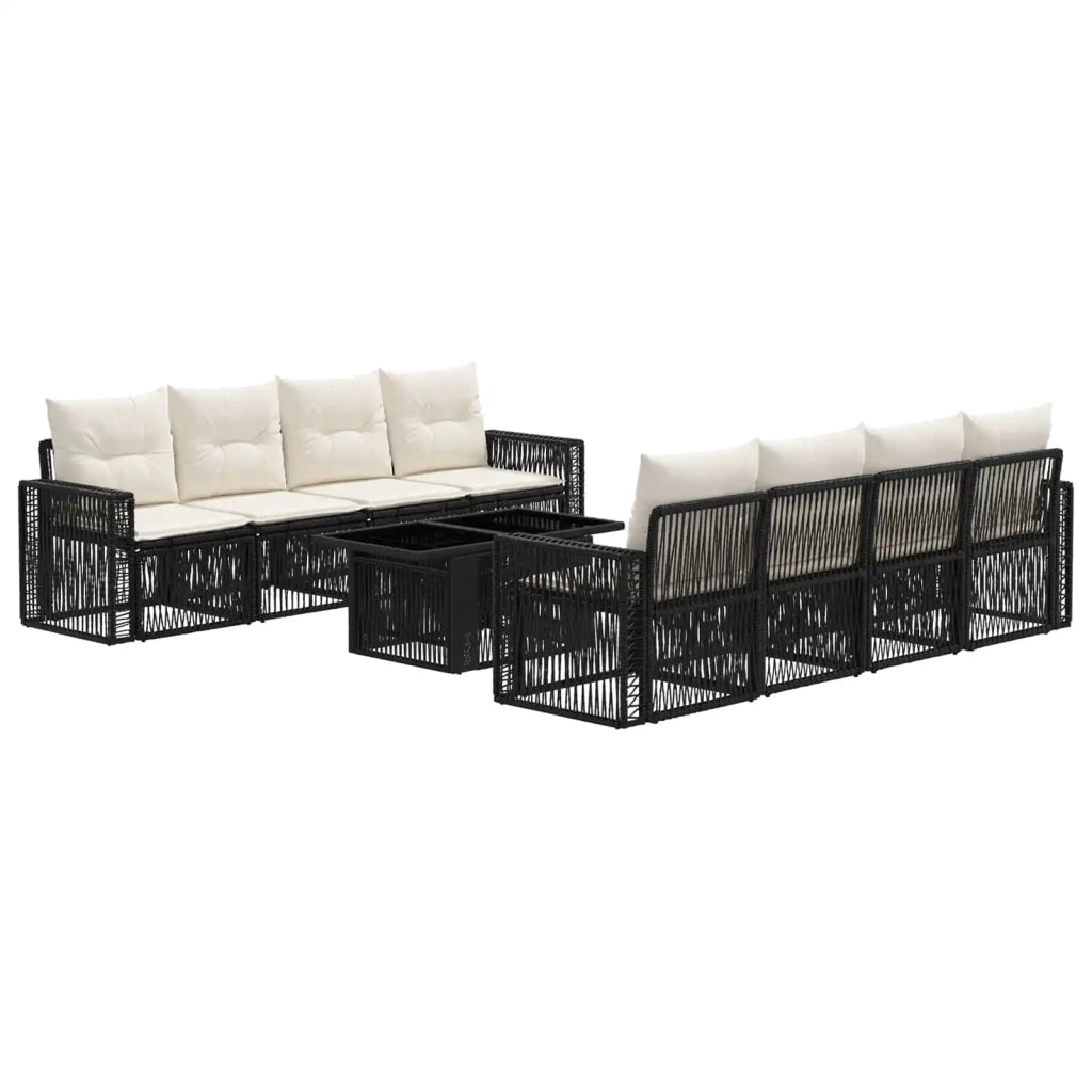 Set Divano da Giardino 9 pz Nero e Bianco Crema polyrattan 3436759