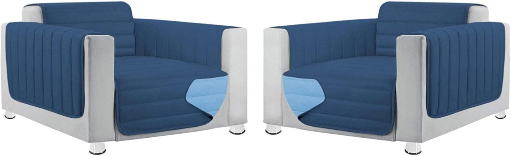 Coppia Set 2 Pezzi Copripoltrona Universale Imbottito Morbido Double Face Elegante Blu