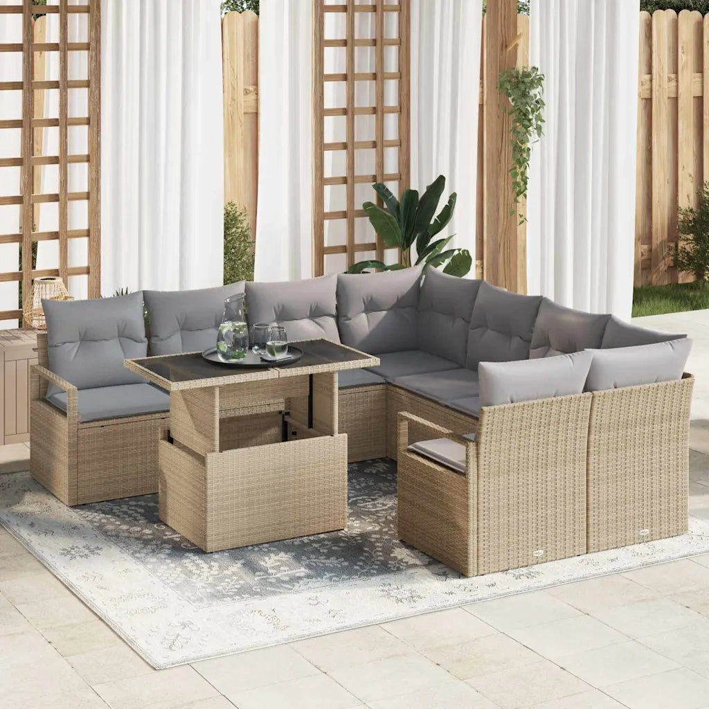 Set Divano da Giardino 9 pcs Beige e Grigio Chiaro polyrattan 3348796