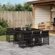 Set da Pranzo da Giardino 7 pz Nero con Cuscini in Polyrattan 3211627