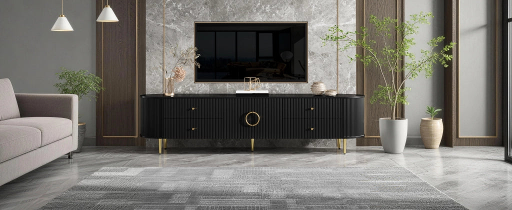 Cassettiera TV nera in MDF; lunghezza 180 cm