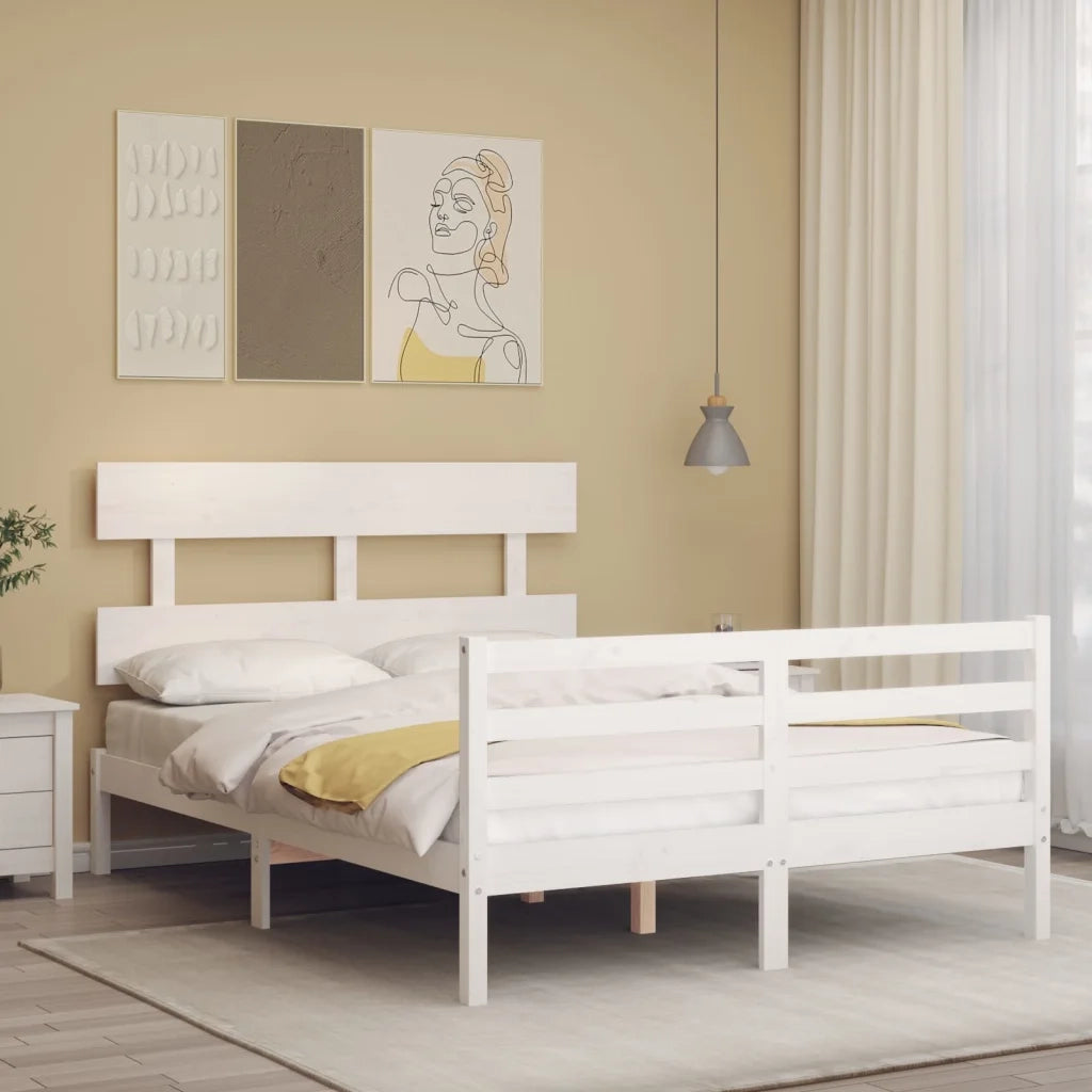 Giroletto con Testiera-Struttura Letto con testiera Bianco 120x200 cm in Legno Massello 428402