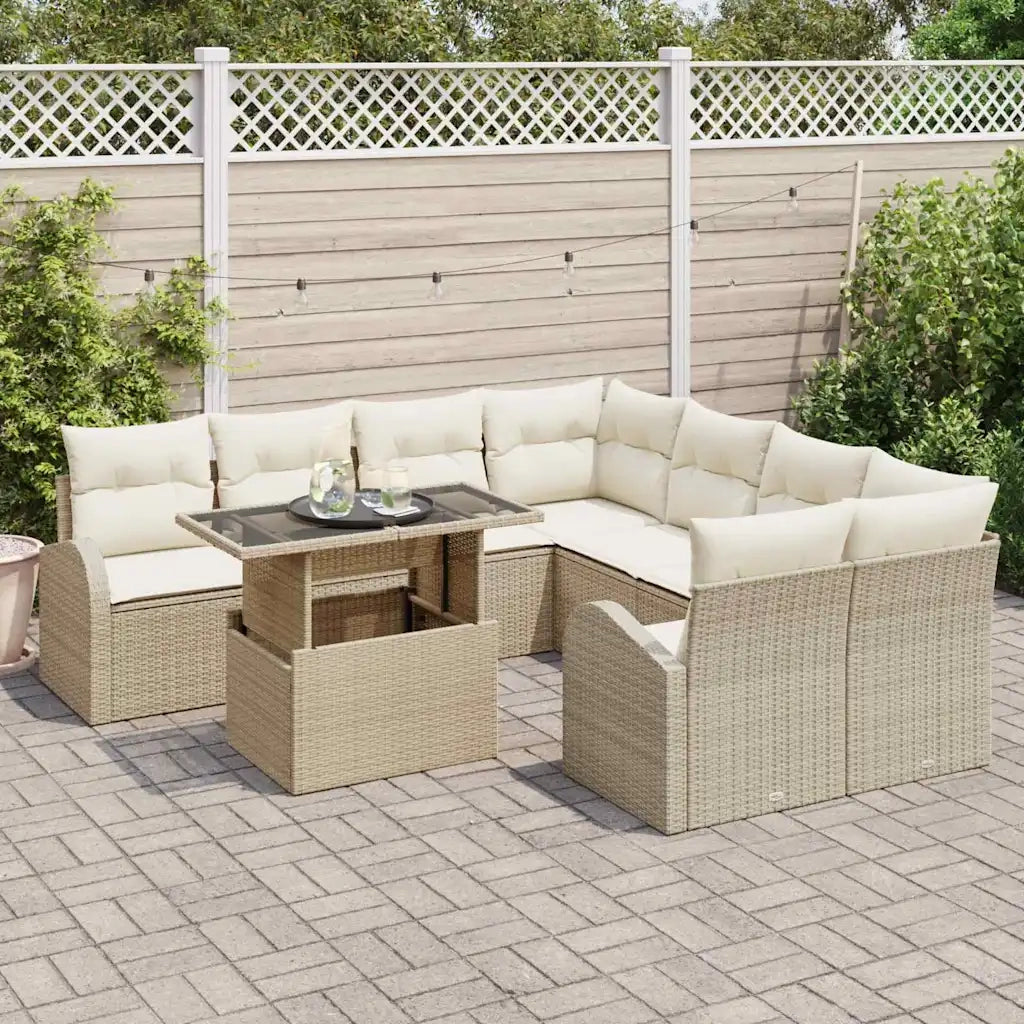 Set Divano da Giardino con archiviazione 9 pcs Beige polyrattan 3348617
