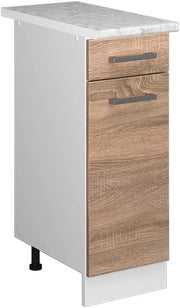 Mobiletto base per cucina R-Line, Sonoma, 30 cm, PL Marmo, per la libera combinazione all'interno di sistemi cucina modulari