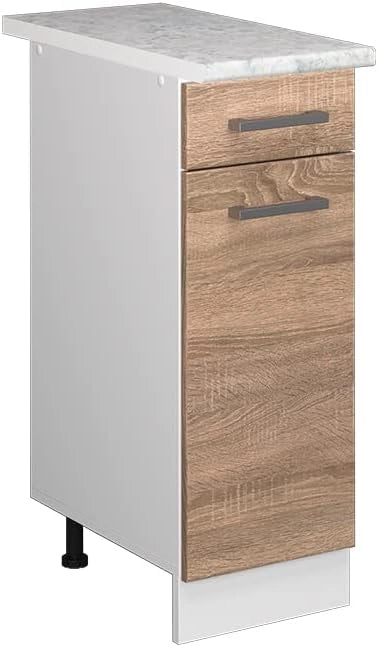 Mobiletto base per cucina R-Line, Sonoma, 30 cm, PL Marmo, per la libera combinazione all'interno di sistemi cucina modulari