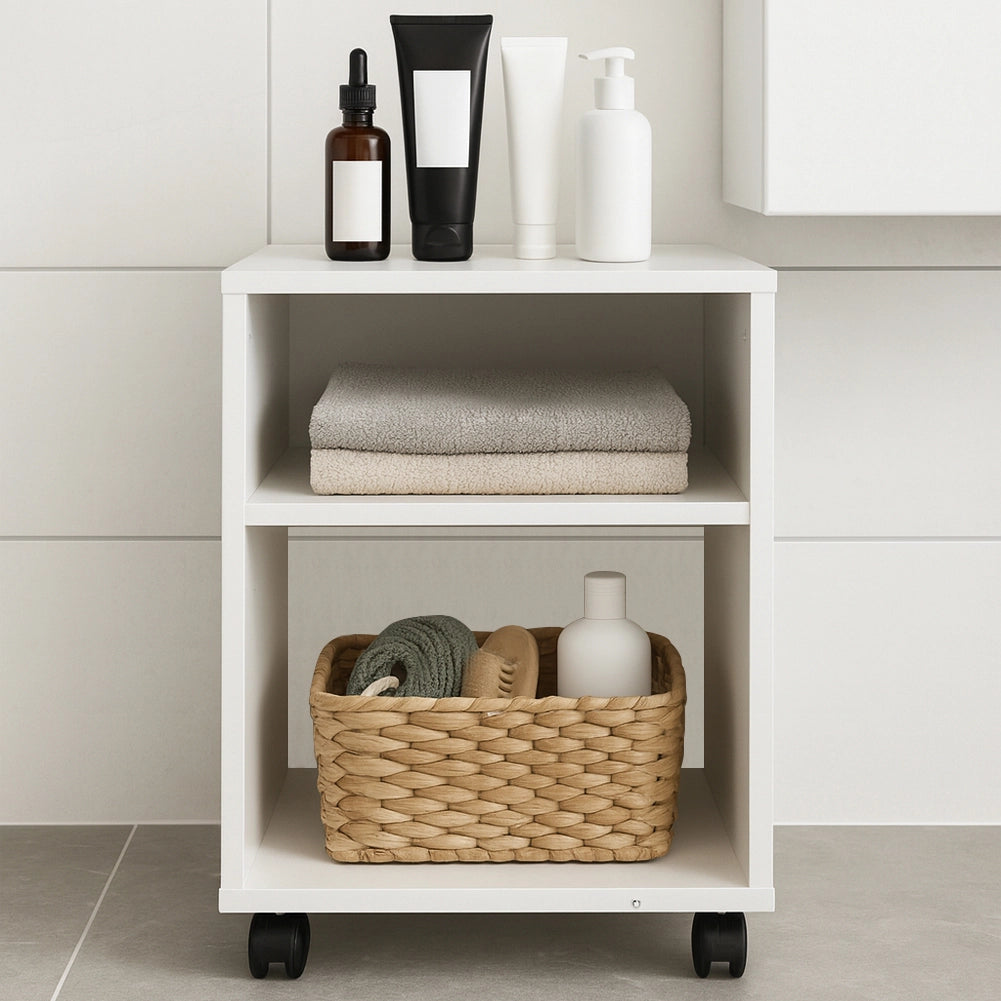 Mobile Ufficio Porta Stampante in Legno Bianco 4 Ruote 3 Ripiani Moderno Multiuso