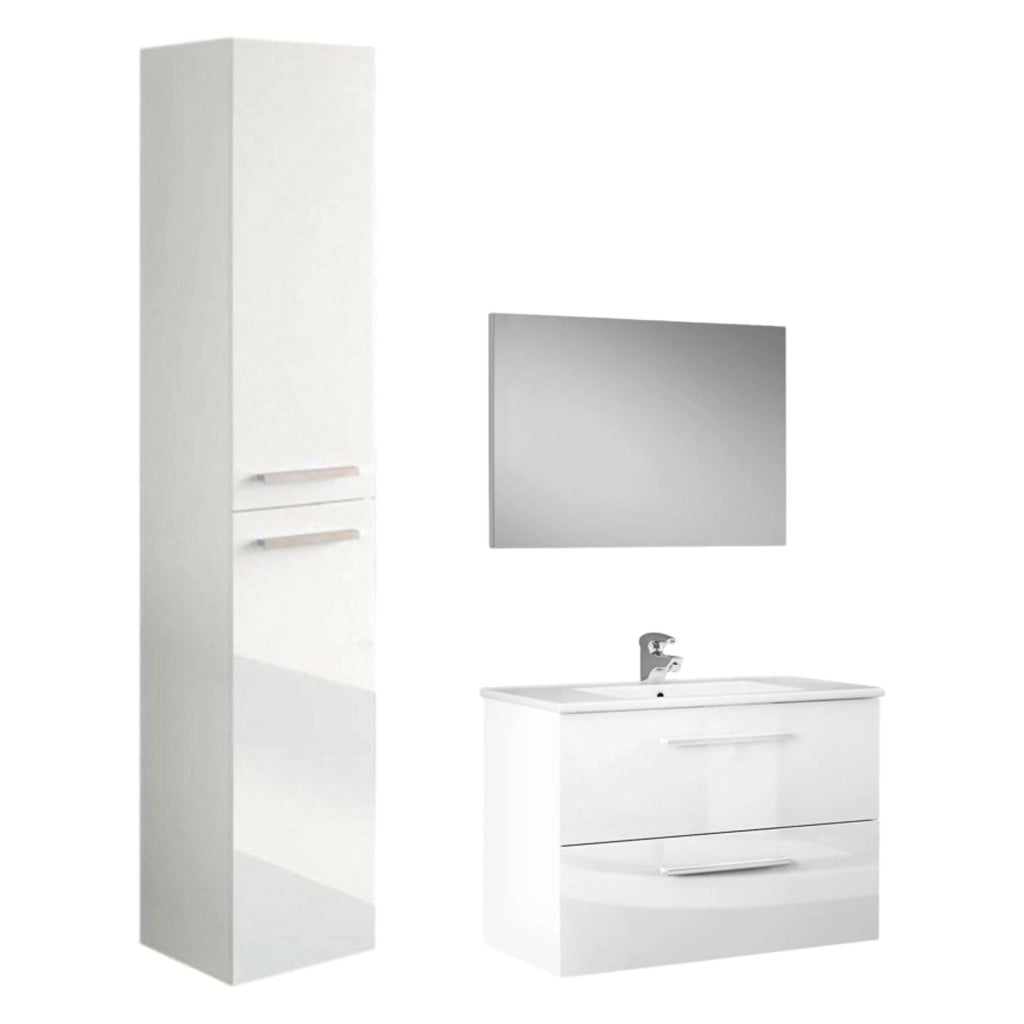 Ricadi, set Mobili Bagno Specchio Incluso, Bianco Lucido
