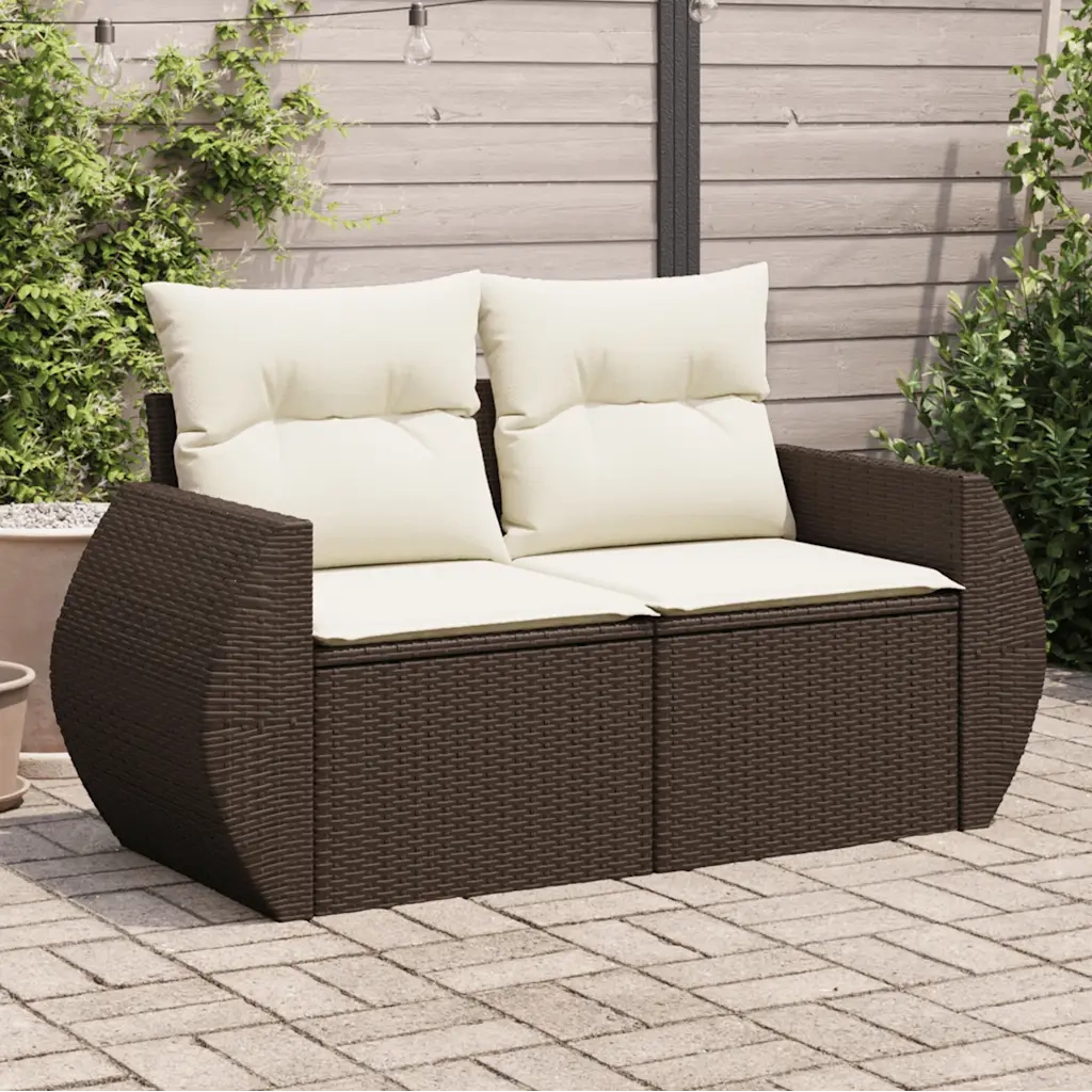Divano da Giardino a 2 Posti con Cuscini-Sofa da Giardino-Divano da esterno in Polyrattan Marrone 552809